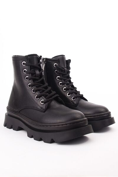 Rıdvan Çelik Kalın Taban Soğuk Geçirmez Bağcıklı Ve Fermuarlı Postal Bot Siyah Cilt Düz