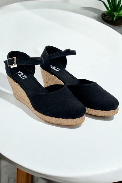 Y&D Shoes Wedge Heel Open Back Linen Sandals