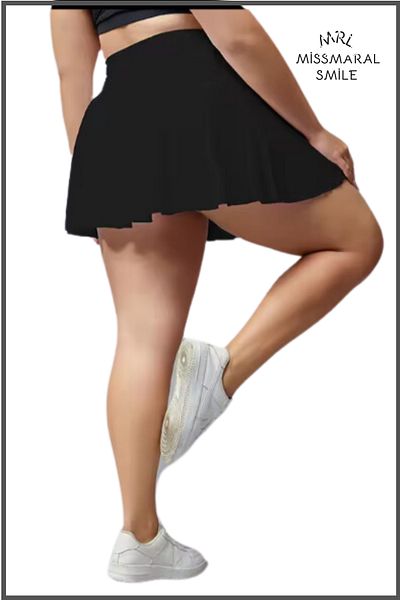 missmaral Black High Waist Flounce Large Size Swim Shorts - Skirt Curve with Shorts
