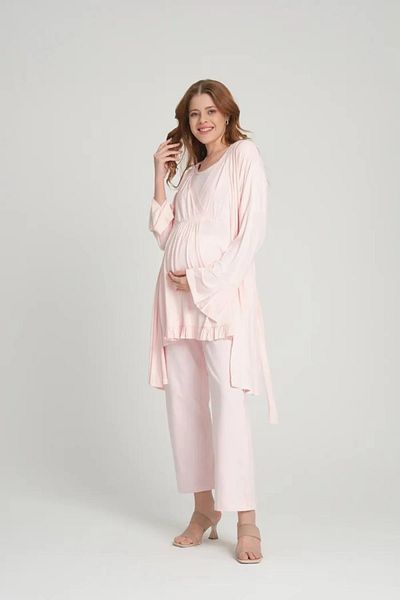 Lohussa Special Design Women's Powder Summer Pajamas Set - 100% Cotton, 3-piece Set, Maternity and Maternity Morning Gowns