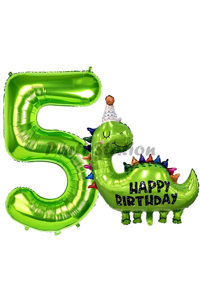 Parti Station 5 Year Old Dinosaur Balloon Set - Concept and Green Number Balloon