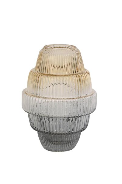 CREARTHOME Vasă decorativă din sticlă rotativă galben-gri - 16,5*16,5*23,5 Cm...