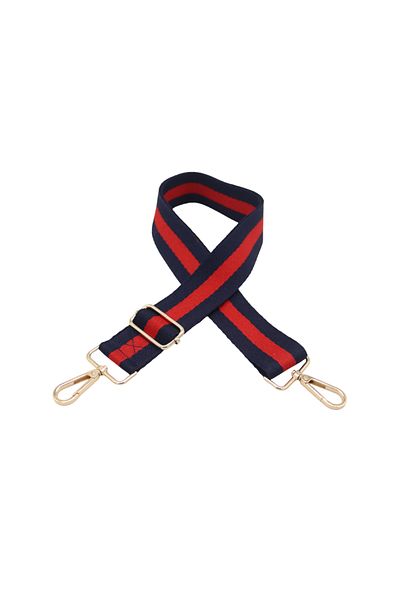 Anatolia Adjustable Cut Navy Blue-Red Striped Bag Strap - 4cm X120Cm