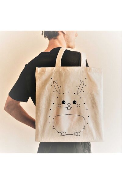 bezçantadünyası Rabbit Patterned Puzzle Cloth Bag