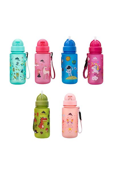 AlpinTec Pink Butterfly Patterned Tritan Children's Water Bottle - with Straw, 400 ml