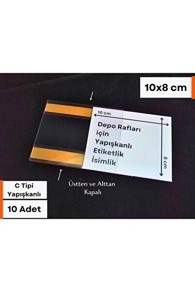 Şeffaf Etiket 10 Adet C Tipi 8x10 Cm Depo Ürün Etiketliği Şeffaf Yapışkanlı E...