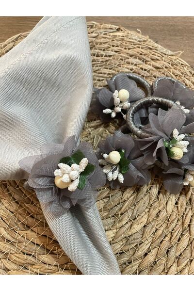 PiyaCraft Gray Floral Napkin Ring Set of 6
