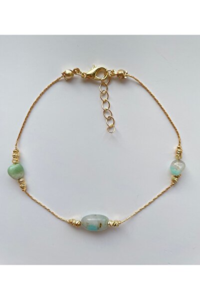 karışık kaset Beyaz- Yeşil Taş Gold İnce Zincirli Halhal