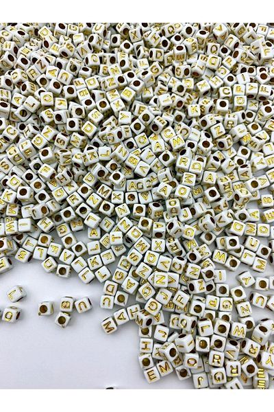 Hobimos Χάντρες 7x7mm Χρυσό Γράμμα Λευκό Ζάρι - 25GR, ~150 ΤΕΜ Κοσμήματα Χάντρες