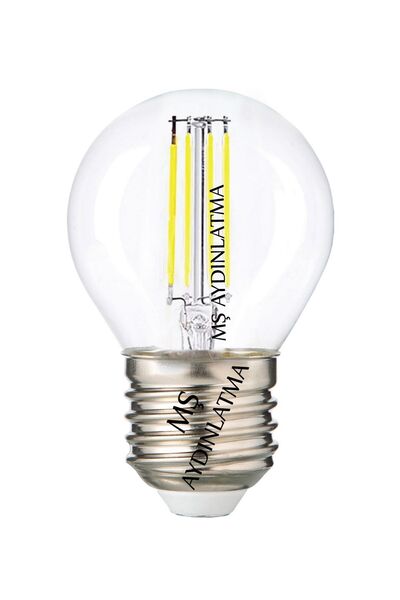 MŞ Aydınlatma E27 Duylu Bakkal 6 Watt Beyaz Işık Led Filament Rustik Şeffaf Cam Ampul G45