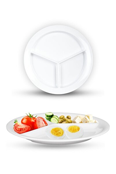 DERELİ MATBAA 3 Bölmeli Diyet Tabağı Kırılmaya Dayanıklı 23x23 Cm Oval