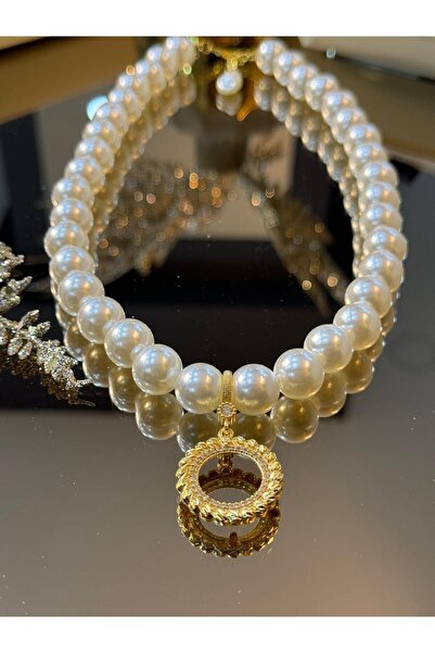 Şeyma ÖZŞAMLI Yarım Altın Çerçeve Inci Kolye (DORİKA)