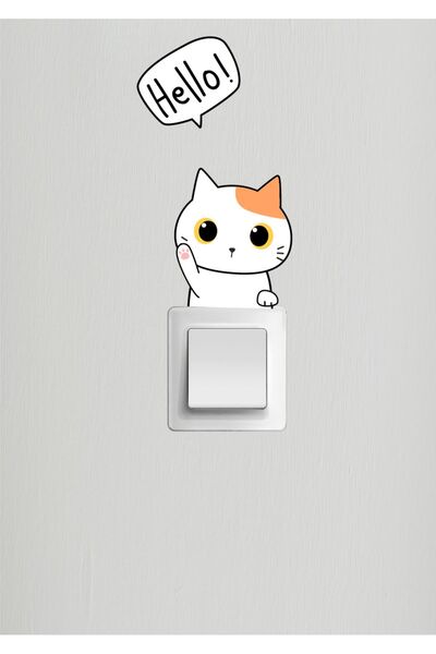 Ayza Tasarım Sevimli Kedi Priz Sticker  Duvar Sticker