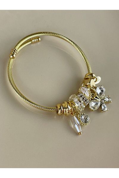Poison Accessories ’S Model Gold Color Butterfly Detailed White Stone Steel Bracelet