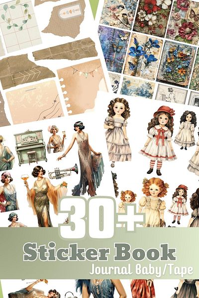 Postifull Set de 30 de bucăți autocolante vintage - caiet de dimensiuni mari, autocolant jurnal