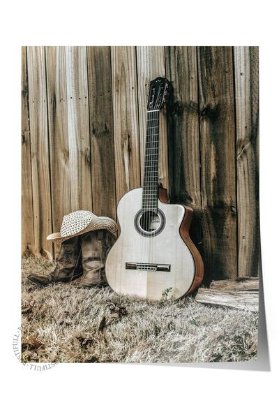 Postifull Rustic Çerçevesiz Poster, İskandinav Kahverengi Tablo, NO:88 Gitar ...