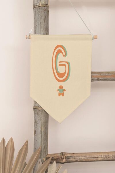 Postifull Children's Room Decor, Wall Ornament, Wooden Baby Room Decor, Canvas Pennant, Orange Cookie Patterned g Har