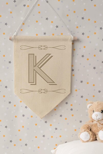 Postifull Kids Room Decor, Wall Ornament, Wooden Baby Room Decor, Canvas Pennant, Boho Monogram Letter K