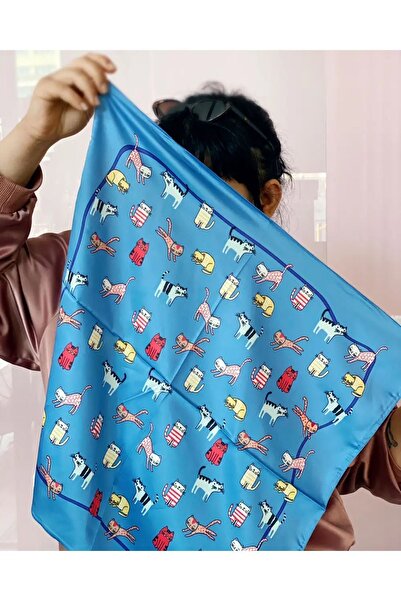 Bikutumutluluk Mutlu Kediler Fular Mavi