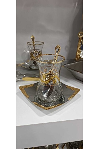 Nehir Lalezar Sade Altın 40 Parça 12 Kişilik Çay Seti (BARDAKLI)