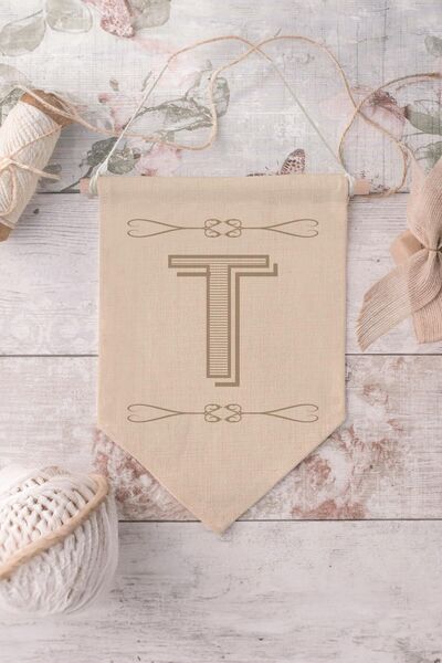 Postifull Children's Room Decor, Wall Ornament, Wooden Baby Room Decor, Canvas Pennant, Boho Monogram Letter T