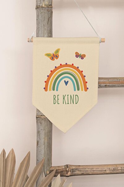 Postifull Çocuk Odası Dekor, Duvar Süsü, Ahşap Bebek Odası Dekor, Canvas Flama, Be Kind - Renkli