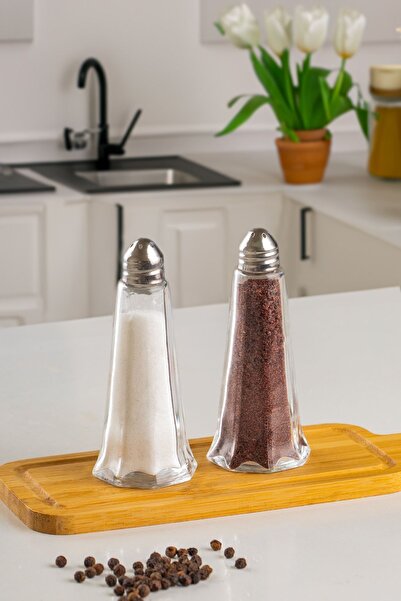 Porsima 15332 2 قطعة جسم زجاجي معدن كروم غطاء ملح فلفل حار - طقم توابل فلفل أ...