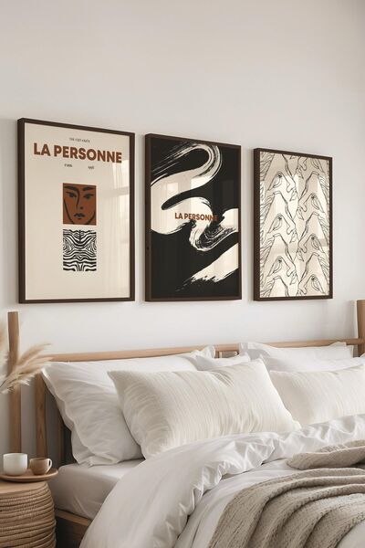 Postifull Kırmızı Vintage Tablo Seti, 3 Adet Siyah Çerçeve ve Poster - Yatak Odası, Salon, Mutfak Dekoru