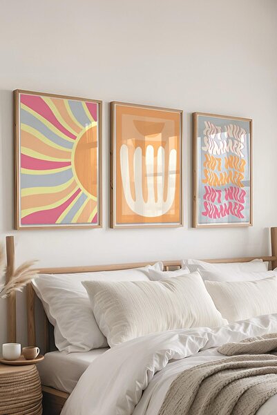 Postifull Rengarenk Tablo Seti, 3 Adet Ahşap Çerçeve ve Poster - Mutfak, Salo...