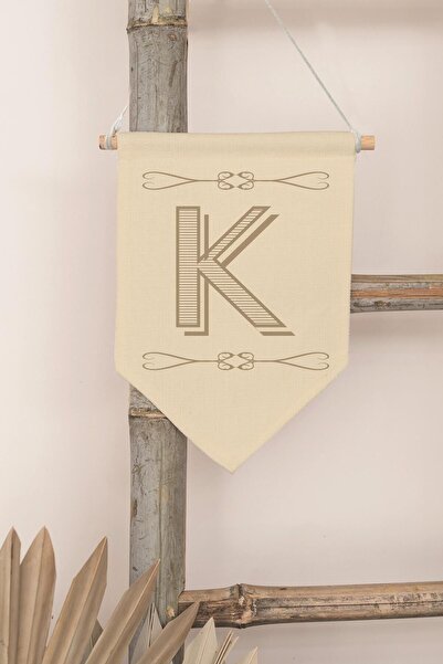 Postifull Kids Room Decor, Wall Ornament, Wooden Baby Room Decor, Canvas Pennant, Boho Monogram Letter K