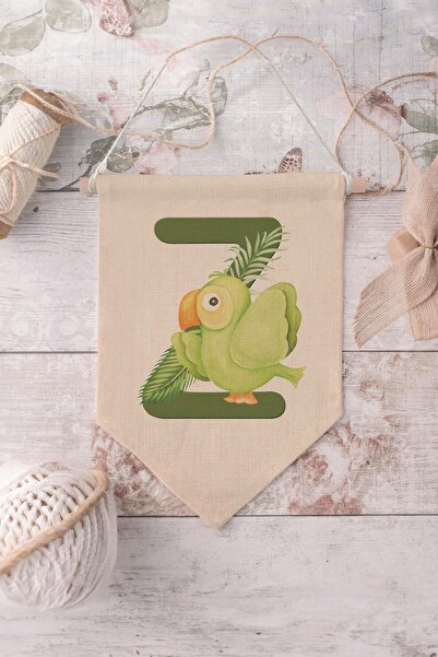 Postifull Children's Room Decor, Wall Ornament, Wooden Baby Room Decor, Canvas Pennant, Safari and Animal Letter Z