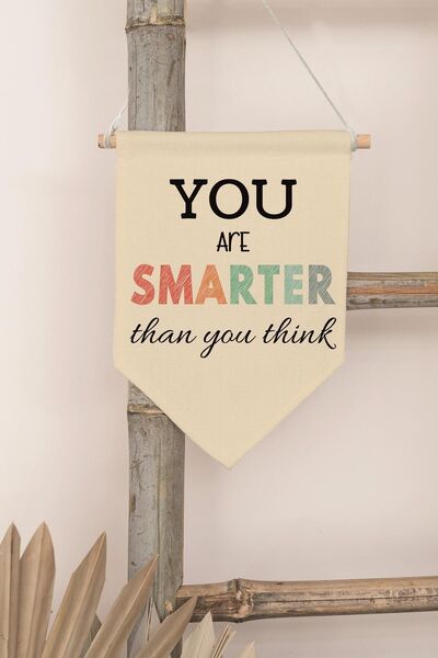 Postifull Decor pentru camera copiilor, ornament de perete, decor din lemn pentru camera bebelusului, streamer din panza, tu ești mai inteligent - colorat