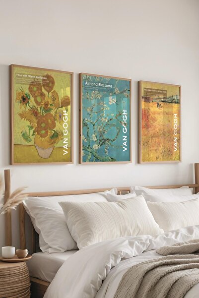 Postifull Van Gogh Painting Set,3Pcs Wooden Frame and Art Series Poster - Bedroom, Kitchen, Living Room Decor