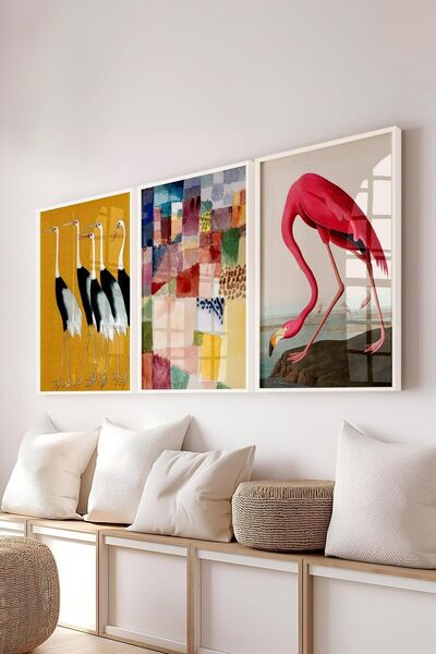 Postifull Vintage Tablo Seti, 3 Adet Beyaz Çerçeve ve Poster - Yatak Odası, M...