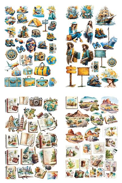 Postifull Set de 85 de bucăți de dimensiuni mari, cu ștampile pentru călătorii, pentru jurnal - caiet și carte