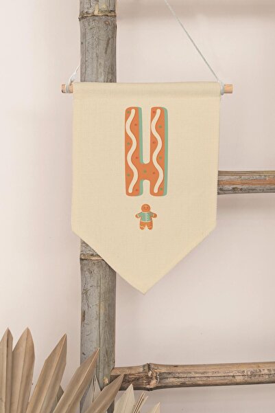 Postifull Children's Room Decor, Wall Ornament, Wooden Baby Room Decor, Canvas Pennant, Orange Cookie Patterned H Har