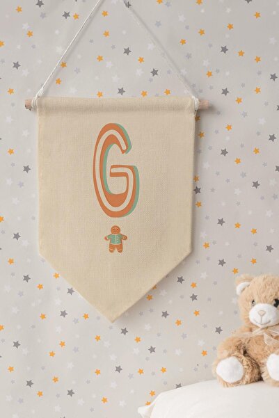 Postifull Children's Room Decor, Wall Ornament, Wooden Baby Room Decor, Canvas Pennant, Orange Cookie Patterned g Har