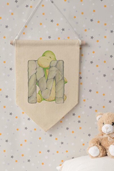 Postifull Kids Room Decor, Wall Ornament, Wooden Baby Room Decor, Canvas Pennant, Safari and Animal Letter m