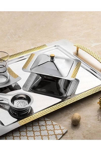 Nehir Glazed Gold Satin Steel Tea Plate