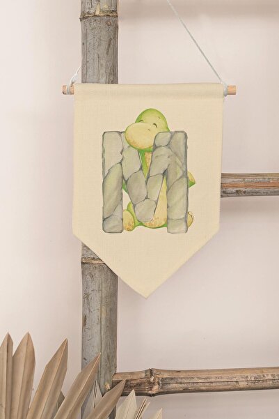 Postifull Kids Room Decor, Wall Ornament, Wooden Baby Room Decor, Canvas Pennant, Safari and Animal Letter m