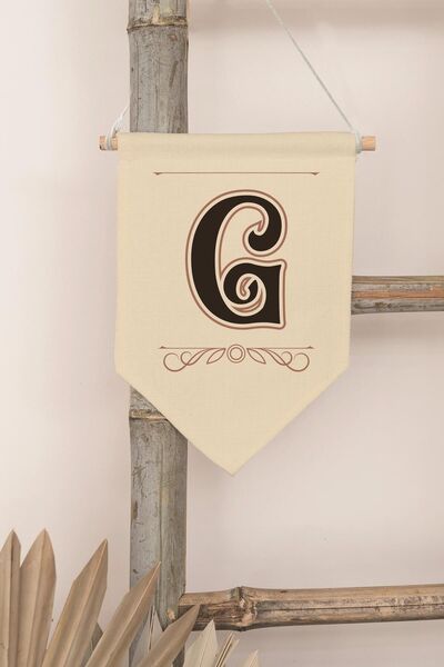 Postifull Decor pentru camera copiilor, ornament de perete, decor din lemn pentru camera bebelusului, streamer din panza, litera G maro