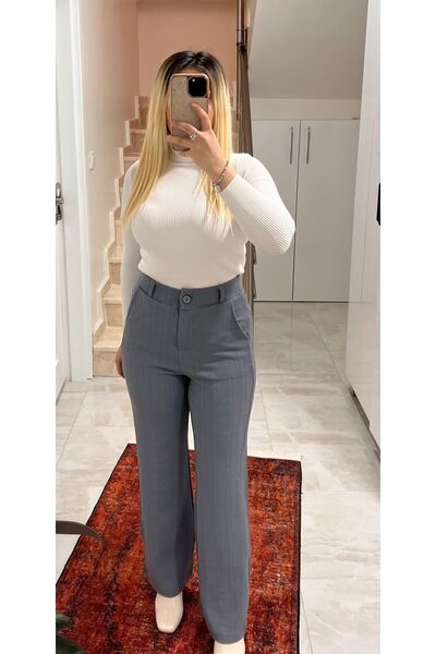 ElitWear Kadın Fitilli Kumaş Kemerli Palazzo Pantolon