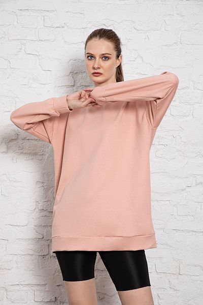 MyBen Unisex μακρυμάνικο φούτερ με δύο κλωστές ροζ υπερμεγέθη Irf056