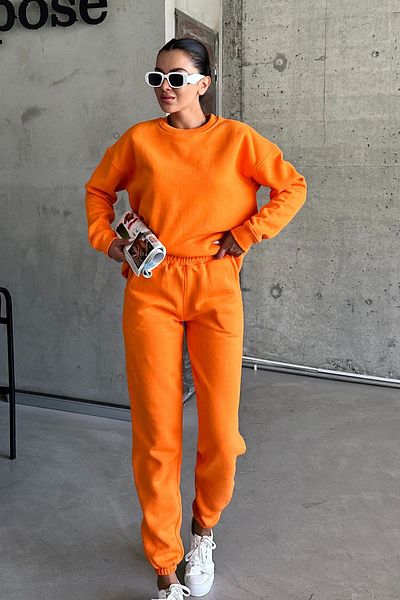 MODAGEN Orangefarbenes Unisex-Trainingsanzug-Set in Übergröße – Rundhalsausschnitt