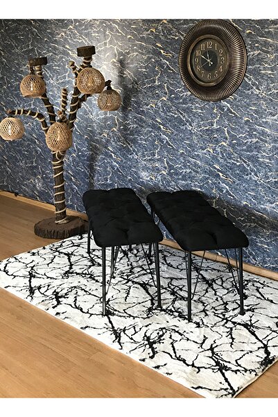 Yirmi15 Metal Ayaklı Babyface Puf & Bench Ikili - Siyah Bench Takımı