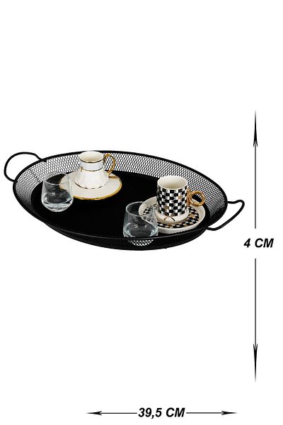 VENON Black Home Oval Decorated PreSentation Tray - 390x310x40