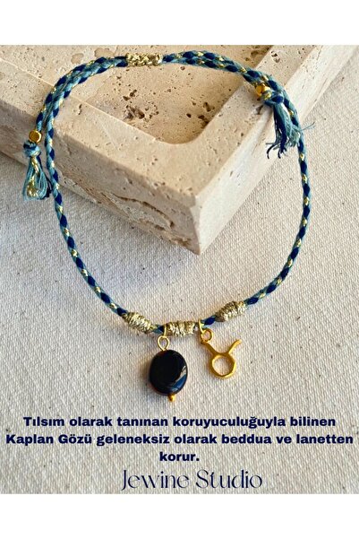 jewine studio Taurus Icon and Taurus Special Tiger Eye Natural Stone Rope Bra...