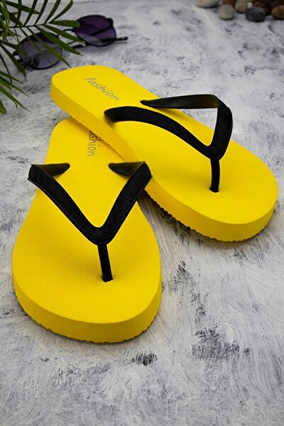 Bermody Kadın Rahat Basic Sarı Parmak Arası Plaj Terliği Flipflops