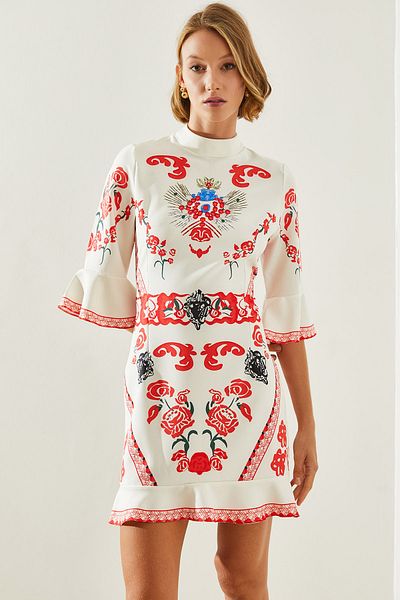 Bianco Lucci Ethnic Patterned Sleeve Detailed Mini Women's Dress - 21800 60251734