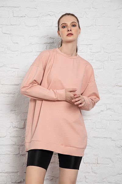 MyBen Unisex μακρυμάνικο φούτερ με δύο κλωστές ροζ υπερμεγέθη Irf056
